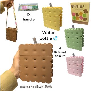                       Creative Biscuit Water Cup  BPA Free water Bottles With Leak-proof Cap And Shoulder Strap  Square Shape Water Bottle                                              