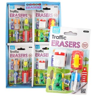                       Vehicles Transport Traffic Car Eraser, Quirky Cute Set of 2 for Birthday Gifts for Kids (Total 8 Erasers, Random Designs                                              