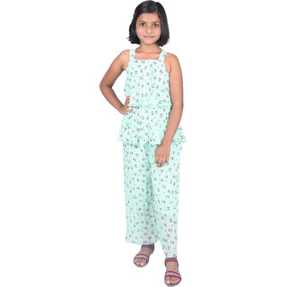 Kid Kupboard Cotton Girls Top and Plazzo Set, Light Blue, Sleeveless, 9-10 Years KIDS6401