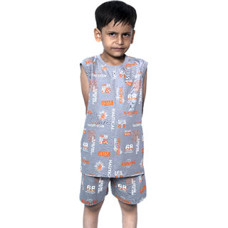                       Kid Kupboard Cotton Boys T-Shirt and Short Set, Grey, Sleeveless, 5-6 Years KIDS6396                                              