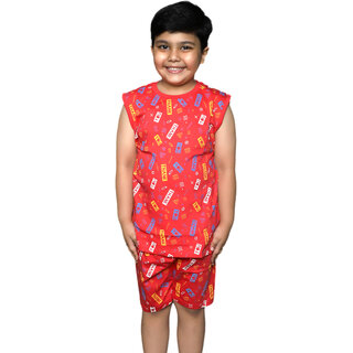                       Kid Kupboard Cotton Boys T-Shirt and Short Set, Pink, Sleeveless, 6-7 Years KIDS6400                                              