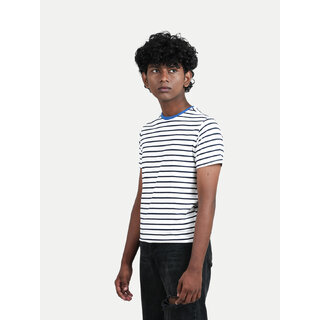                       Boys Off white  Crew neck Striped T-shirt                                              