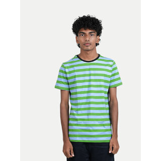                       Boys Green Crew neck Striped T-shirt                                              