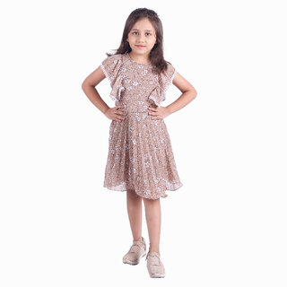                       Kid Kupboard Cotton Girls A-Line Frock, Beige, 6-7 Years KIDS6413                                              