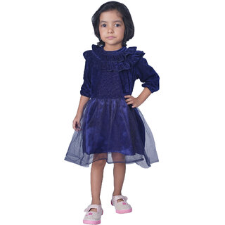                       Kid Kupboard Cotton Baby Girls A-Line Frock, Dark Blue, 4-5 Years KIDS6415                                              