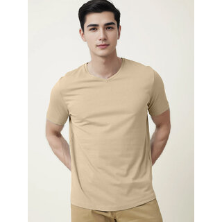                       Men Beige V neck T-shirt                                              