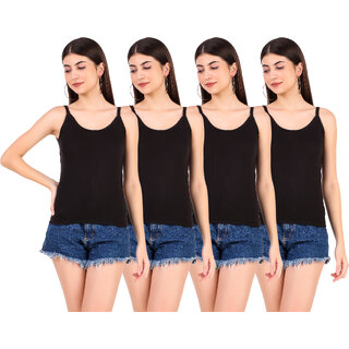                       Mrd Designer Hub Solid Black Cotton Camisole (Pack of 4)                                              