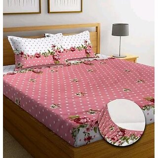                       Homeshop20 Cotton 1 Elastic fitted Double Bedsheet (90 x100 ) + 2 Pillow Cover (Multi)                                              