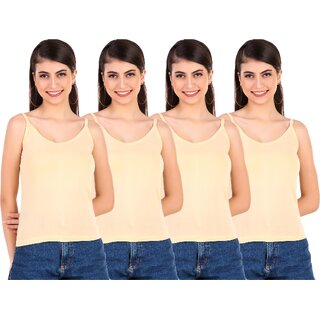                       Mrd Designer Hub Solid Beige Cotton Camisole (Pack of 4)                                              
