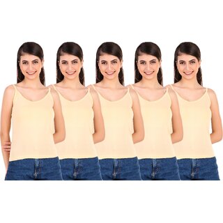                       Mrd Designer Hub Solid Beige Cotton Camisole (Pack of 5)                                              