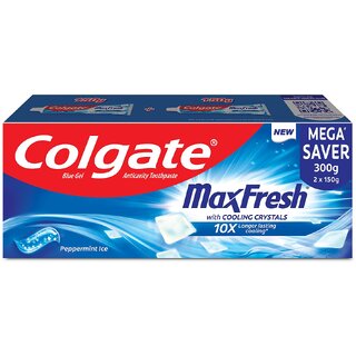                       (Combo of 2) Colgate MaxFresh Toothpaste, Blue Gel Paste with Menthol for Super Fresh Breath, 300g, 150g X 2 (Peppermint Ice)                                              