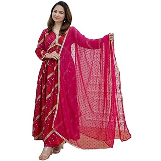                       Sita Devi And Sons Embroidery Work Salwar Kameez Indian Handmade Naira Cut Women Kurti With Palazzo (Large, Magenta)                                              