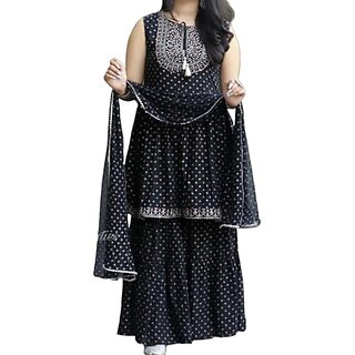                       Sita Devi And Sons Beautiful Women's Rayon Kurta and Palazzo with Churidar Dupatta Set (Large)                                              