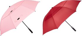 Samurai J.Calli Double Vented Canopy UV Protection Sun Rain Umbrella, Windproof, Lightweight, Pink and Red, Combo