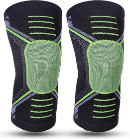 Eastern Club 1 Pair Knee cap Compression Support for Gym Running Cycling Sports Jogging Workout Pain Relief (Material: Nylon & Spandex, Color:Green, Black)