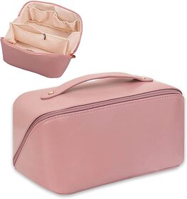 Travel Makeup Bag Large Capacity Cosmetic Bag with Compartment Waterproof PU Leather Makeup Bag for Women and Girl (Multicolor)