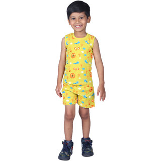                       Kid Kupboard Cotton Boys T-Shirt and Short Set, Yellow, Sleeveless, 7-8 Years KIDS6420                                              