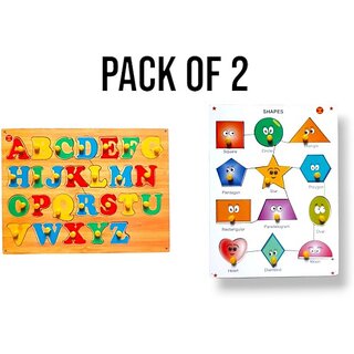                       Vsindia Combo Of Colorful Capital Abc With Shapes Puzzle Board For Kids (Multicolor)                                              