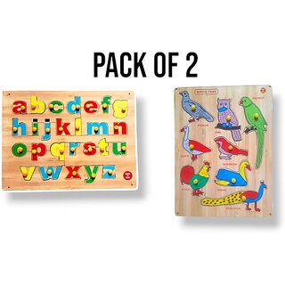                       Vsindia Combo Of Colorful Small Abc With Birds Name Puzzle Board For Kids (Multicolor)                                              