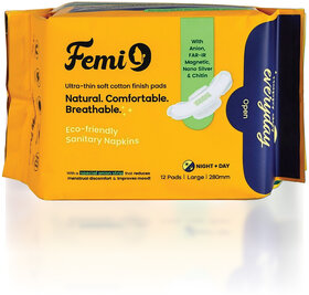 FEMI9 Comfortable Cotton Sanitary Pads  Gel Lock Protection  (280 - 12Pads  Anion Pads  Soft  Rash Free Pads