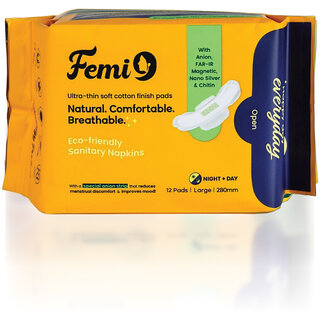 FEMI9 Comfortable Cotton Sanitary Pads Gel Lock Protection (280 - 12Pads Anion Pads Soft Rash Free Pads FEMI9 Comfortable Cotton Sanitary Pads Gel Lock Protection (280 - 12Pads Anion Pads Soft Rash Free Pads