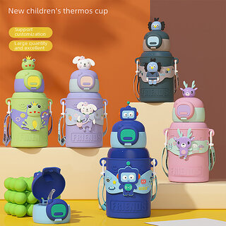                       Children'S Thermos Cup 316 Stainless Steel High Color Value Cartoon Cute Boys And Girls Baby Kettle Primary School Students Straw Cup                                              