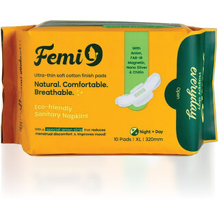 Femi9 Ultra Soft Organic Cotton Sanitary Pads for Women  Ultra soft Top Sheet Odor-Free   320MM - 10Pads