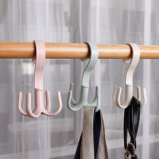                       Rotatable 4-Claw Multi-Purpose Scarf Hanger Belt Bag Storage Hook Plastic Coat Rack Four-Claw Hook Shoe Hook, Nordic Blue Bulk_'4657402728887                                              