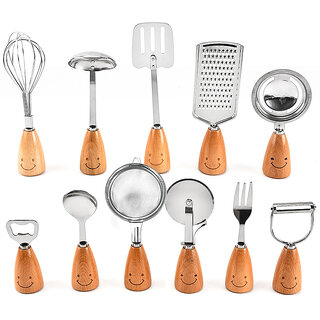                       Smiley Cookware Set DIY Baking Set Beech Smiley 11 Piece Set Kitchen Gadget Set Fork Spoon Shovel                                              