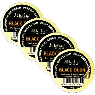                       Al Hiba Black Oudh Perfume Body Cream 10g Pack of 4                                              