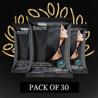                       Vithoba Keshratna 100% Pure Natural Henna Base Hair Color 300 G | Pack Of 30 , Black ()                                              