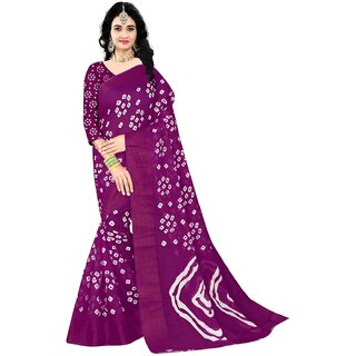                       Wine Colour Cotton Bandhani Printed Saree                                              