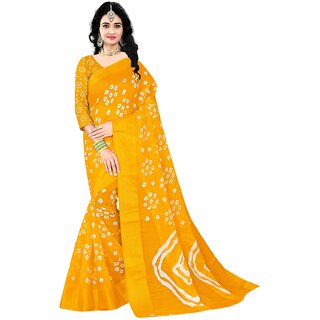                      Yellow Colour Cotton Bandhani Printed Saree                                              