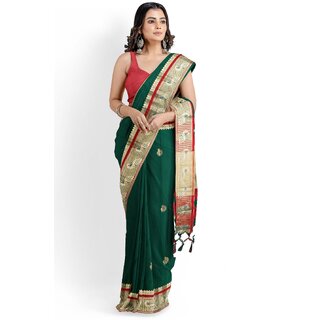                       Green Colour Paithani Design Silk Saree With Blouse Piece                                              