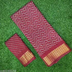 Red Colour Zigzag Printed  Print Zari Border Dola Silk Saree With Blouse Piece