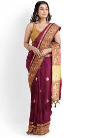 Maroon Colour Paithani Design Silk Saree With Blouse Piece