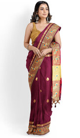 Maroon Colour Paithani Design Silk Saree With Blouse Piece