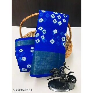                       Blue Colour Bandhani Printed Cotton Silk Saree                                              