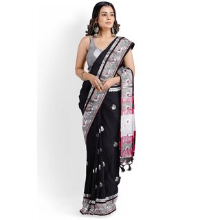                       Black Colour Paithani Design Silk Saree With Blouse Piece                                              