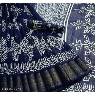                      Blue Colour Cotton Printed saree With Blouse Piece                                              