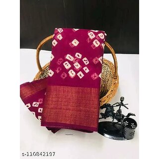                       Wine Colour Bandhani Printed Cotton Silk Saree                                              