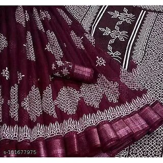                       Purple Colour Cotton Printed saree With Blouse Piece                                              