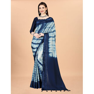                       Blue Colour  Chinon Silk saree With Blouse Piece And Jhalar                                              