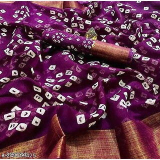                       Wine Colour Bandhani Printed Cotton Silk Saree                                              
