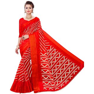                       Red Colour Cotton Bandhani Printed Saree                                              