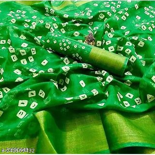                       Green Colour Bandhani Printed Cotton Silk Saree                                              