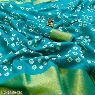                       Sky Blue Colour Bandhani Printed Cotton Silk Saree                                              