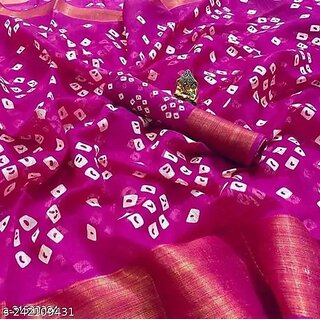                       Pink  Colour Bandhani Printed Cotton Silk Saree                                              