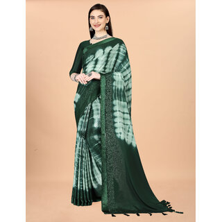                       Green Colour Chinon Silk saree With Blouse Piece And Jhalar                                              