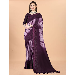                       Purple  Colour Chinon Silk saree With Blouse Piece And Jhalar                                              